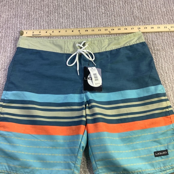 LIQUID Swim Trunks Mens Size L Beach Surf Stripes Drawstring Board Shorts NWT - Picture 8 of 12